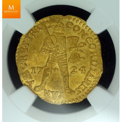 Rundeskatten gull dukat 1724 Utrecht kvalitet 0/01, NGC MS63