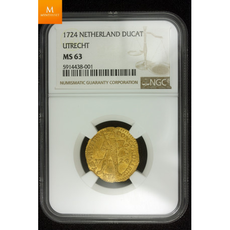 Rundeskatten gull dukat 1724 Utrecht kvalitet 0/01, NGC MS63