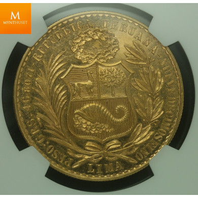 Peru gull 100 Soles 1954 kvalitet 0/01, NGC MS64 Nydelig stor gullmynt