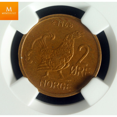 Norway: 2 øre 1968 kvalitet 0 , NGC MS64 BN