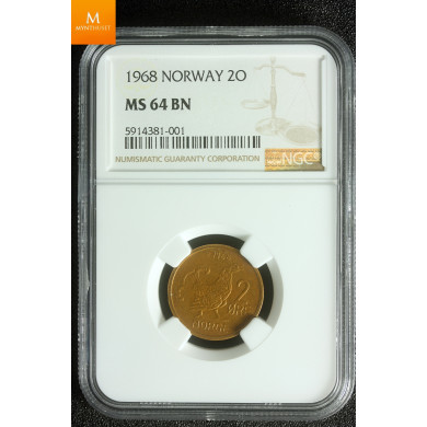 Norway: 2 øre 1968 kvalitet 0 , NGC MS64 BN