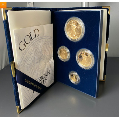 2002 W 4 stk Proof American Gull Eagle Sett (med Box & COA)