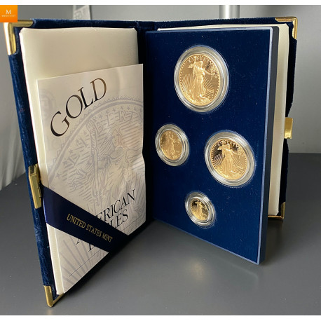2002 W 4 stk Proof American Gull Eagle Sett (med Box & COA)
