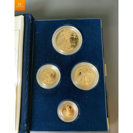 2002 W 4 stk Proof American Gull Eagle Sett (med Box & COA)