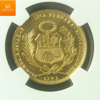 Peru Republic gull 20 Soles 1951Kvalitet : 0/01 , NGC MS65 Proof like