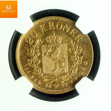 20 kroner 1877 kvalitet 0/01, NGC MS64