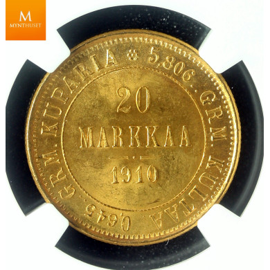 Finland Russia 20 Markkaa 1910 L kvalitet 0, NGC MS66