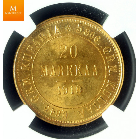 Finland Russia 20 Markkaa 1910 L kvalitet 0, NGC MS66