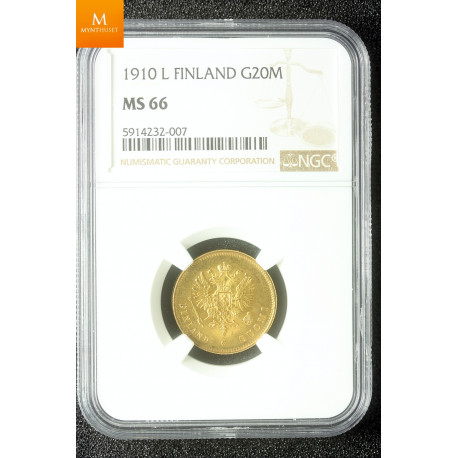 Finland Russia 20 Markkaa 1910 L kvalitet 0, NGC MS66