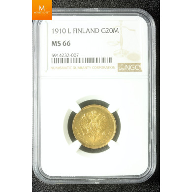 Finland Russia 20 Markkaa 1910 L kvalitet 0, NGC MS66
