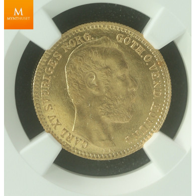 SWEDEN Karl XV 10 Francs / 1 Carolin 1868 Stockholm kvalitet 0/01, NPC MS63 PL