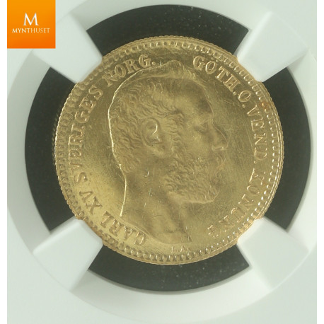 SWEDEN Karl XV 10 Francs / 1 Carolin 1868 Stockholm kvalitet 0/01, NPC MS63 PL