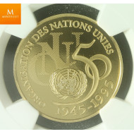 France 5 francs 1995 gold United Nations kvalitet proof, NGC PF70 UCAM lavt opplag!