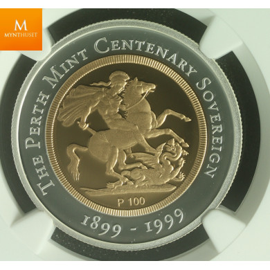 Australia 1999P Bi Metallic Silver and Gold 100 dollar Perth Mint Centennial Kvalitet proof, NGC PF 69 UC