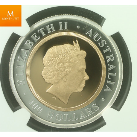 Australia 1999P Bi Metallic Silver and Gold 100 dollar Perth Mint Centennial Kvalitet proof, NGC PF 69 UC