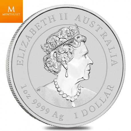 AUSTRALIA 2021 LUNAR SERIES III YEAR OF THE OX DRAGON PRIVY 1 OZ  .9999 Sølv mynt kvalitet BU