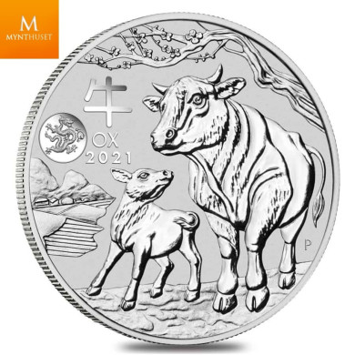 AUSTRALIA 2021 LUNAR SERIES III YEAR OF THE OX DRAGON PRIVY 1 OZ  .9999 Sølv mynt kvalitet BU