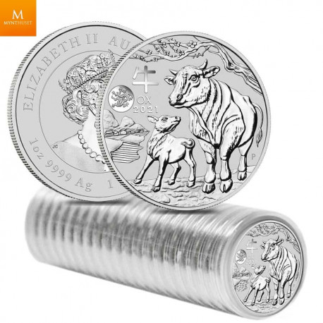 AUSTRALIA 2021 LUNAR SERIES III YEAR OF THE OX DRAGON PRIVY 1 OZ  .9999 Sølv mynt kvalitet BU