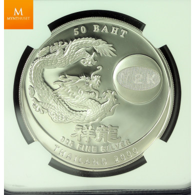 Thailand 50 Baht 2000 Year of the Dragon kvalitet proof, NGC PF69 UC