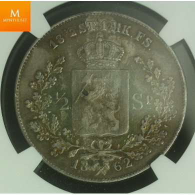 1/2 Speciedaler 1862 kvalitet 1+ , NGC AU53