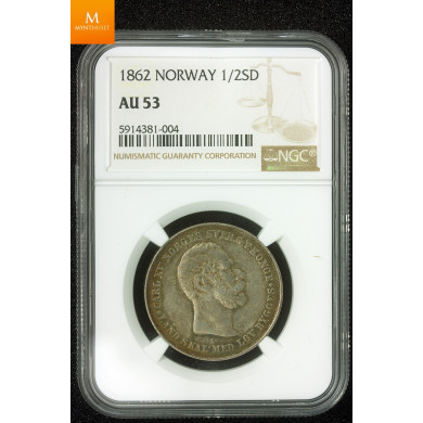 1/2 Speciedaler 1862 kvalitet 1+ , NGC AU53
