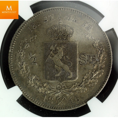 1/2 speciedaler 1846 kvalitet 1+ , NGC AU53