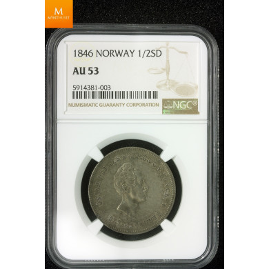 1/2 speciedaler 1846 kvalitet 1+ , NGC AU53
