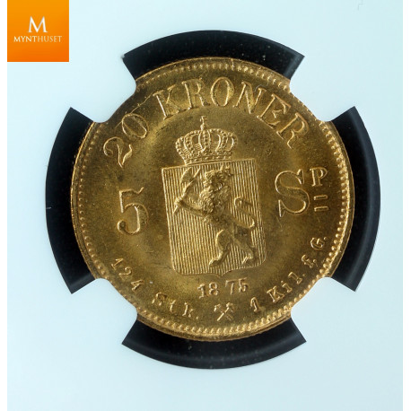 20 kroner/5 SP 1875 kvalitet 0/01, NGC MS66