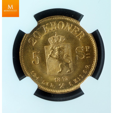 20 kroner/5 SP 1875 kvalitet 0/01, NGC MS66