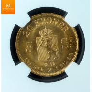 20 kroner/5 SP 1875 kvalitet 0/01, NGC MS66