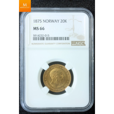 20 kroner/5 SP 1875 kvalitet 0/01, NGC MS66