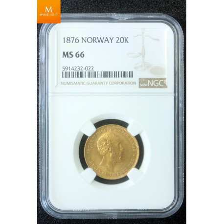 20 kroner 1876 kvalitet 0/01, NGC MS66