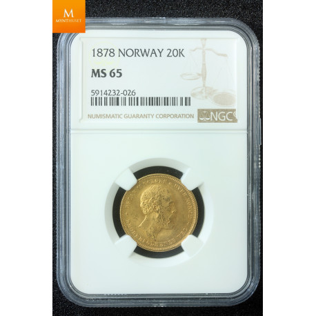 20 kroner 1878 kvalitet 0/01, NGC MS65