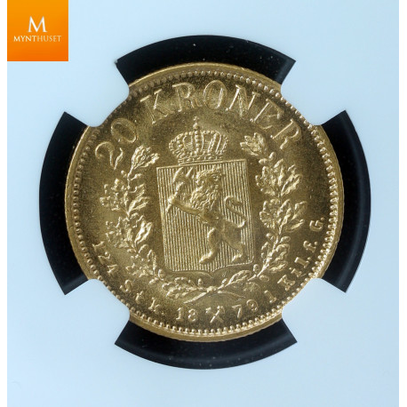20 kroner 1879 kvalitet 0/01, NGC MS65