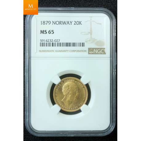 20 kroner 1879 kvalitet 0/01, NGC MS65