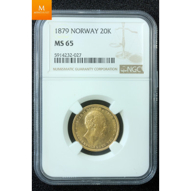 20 kroner 1879 kvalitet 0/01, NGC MS65