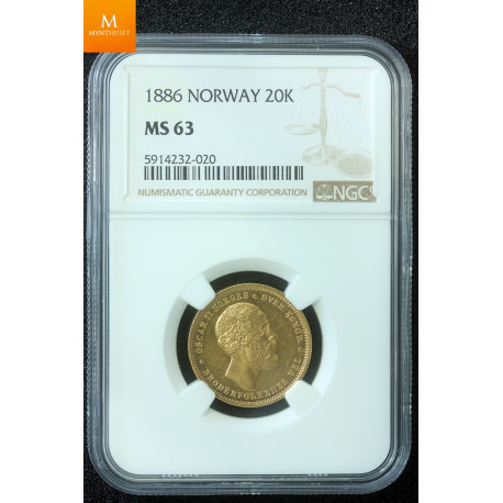 20 kroner 1886 kvalitet 0/01, NGC MS63