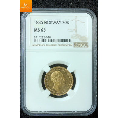 20 kroner 1886 kvalitet 0/01, NGC MS63