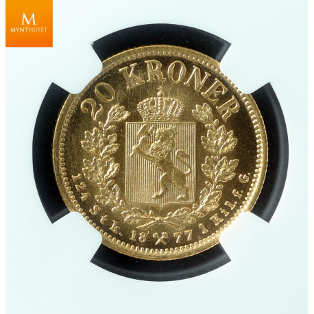 20 kroner 1877 kvalitet 0/01, NGC MS64