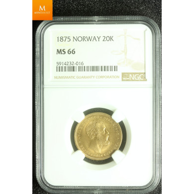 20 kroner 1875 kvalitet 0 , NGC MS66