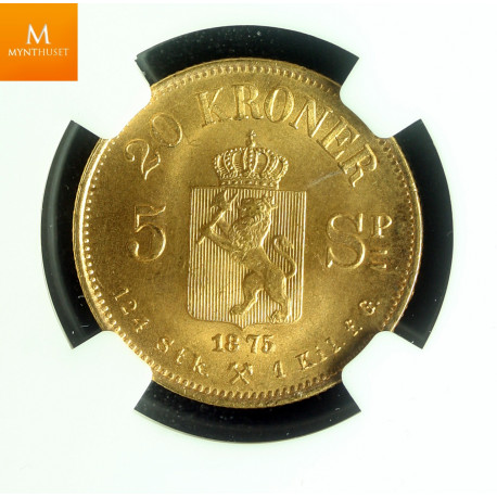 20 kroner 1875 kvalitet 0 , NGC MS66