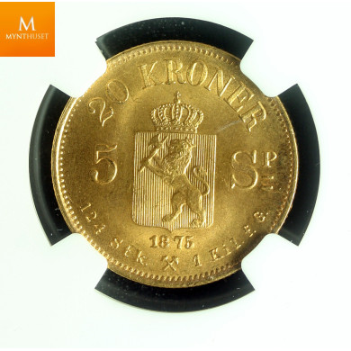 20 kroner 1875 kvalitet 0 , NGC MS66