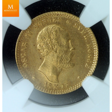 10 kroner 1877 kvalitet meget pen 0/01, NGC MS66
