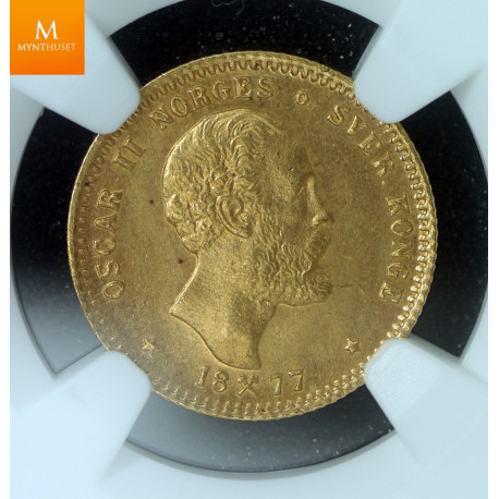10 kroner 1877 kvalitet meget pen 0/01, NGC MS66