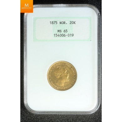 20 kroner/ 5 sp 1875 kvalitet 0/01 , NGC MS64