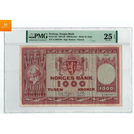 1000 kroner 1962 A kvalitet 1- , PMG VF25 EPQ