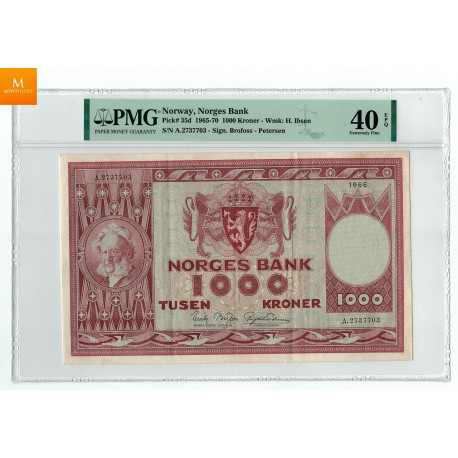 1000 kroner 1966 A kvalitet 1/1+ , PMG XF40 EPQ