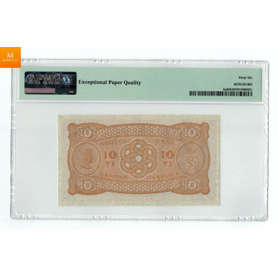10 kroner 1916 F kvalitet 0, PMG MS66 EPQ SS-seddel