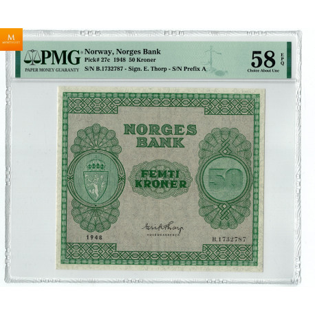 50 kroner 1948 B kvalitet 01, PMG AU58 EPQ