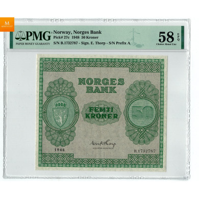 50 kroner 1948 B kvalitet 01, PMG AU58 EPQ